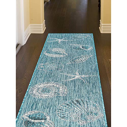 Liora Manne Shells Aqua Indoor Outdoor Area Rug, 1'11" x 7'6"