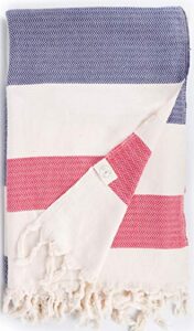 bersuse 100% cotton aspendos xl throw blanket turkish towel – 60×90 inches, dark blue-red