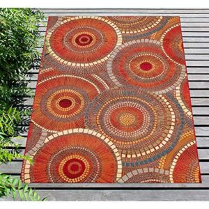 liora manne marina indoor outdoor rug – multicolored designs, comfortable & durable, power loomed, polypropylene material, uv stabilized, circles saffron, 4’10” x 7’6″
