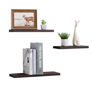 pengke wall mounted floating shelves ledge 16 inch long,picture shelving ledge for home decor,brown set of 3