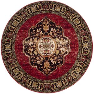SAFAVIEH Vintage Hamadan Collection 3' Round Red / Multi VTH219A Oriental Traditional Persian Non-Shedding Dining Room Entryway Foyer Living Room Bedroom Area Rug