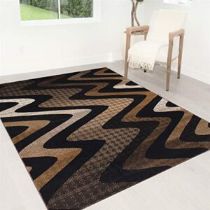 hr-chocolate brown/beige/mocha/ivory/abstract area rug modern contemporary zigzag/wave design
