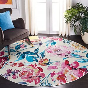 safavieh lillian collection 6’7″ round ivory / rose lln376a colorful boho non-shedding dining room entryway foyer living room bedroom area rug