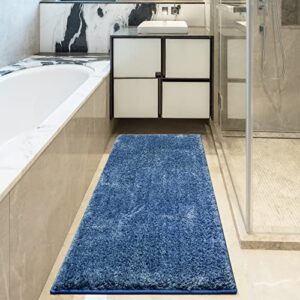 ottomanson machine washable soft shag design non-slip rubberback 2×5 indoor runner rug for hallway, entryway, kitchen, living room, bedroom, bathroom, 2 ft x 5 ft, navy blue