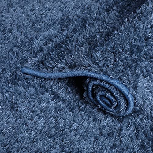 Ottomanson Machine Washable Soft Shag Design Non-Slip Rubberback 2x5 Indoor Runner Rug for Hallway, Entryway, Kitchen, Living Room, Bedroom, Bathroom, 2 ft x 5 ft, Navy Blue