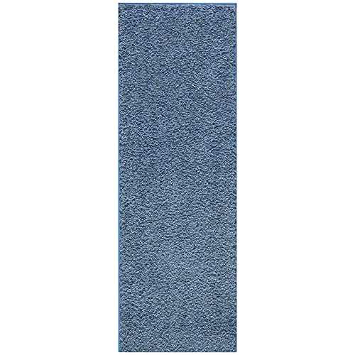 Ottomanson Machine Washable Soft Shag Design Non-Slip Rubberback 2x5 Indoor Runner Rug for Hallway, Entryway, Kitchen, Living Room, Bedroom, Bathroom, 2 ft x 5 ft, Navy Blue