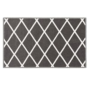 House, Home and More Skid-Resistant Carpet Indoor Area Rug Floor Mat – Diamond Trellis Lattice – Misty Gray & Linen White – 2 Feet X 3 Feet