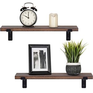Mkono Floating Shelves Wall Mounted Rustic Wood Wall Shelf Modern Storage Shelving with L Brackets for Home Decor Bathroom Bedroom Living Room Kitchen Office Set of 2, Brown, 17"