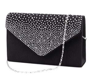 u-story women’s rhinestone satin frosted evening wedding clutch bag handbag purse (black)