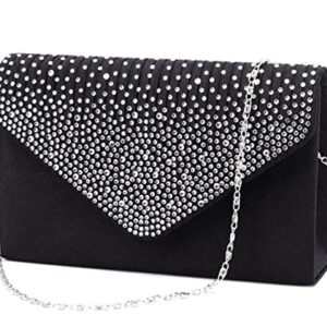 U-Story Women's Rhinestone Satin Frosted Evening Wedding Clutch Bag Handbag Purse (Black)