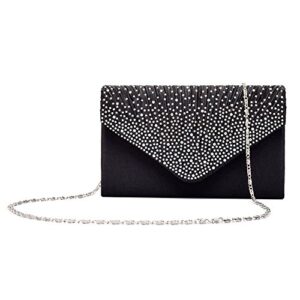 U-Story Women's Rhinestone Satin Frosted Evening Wedding Clutch Bag Handbag Purse (Black)