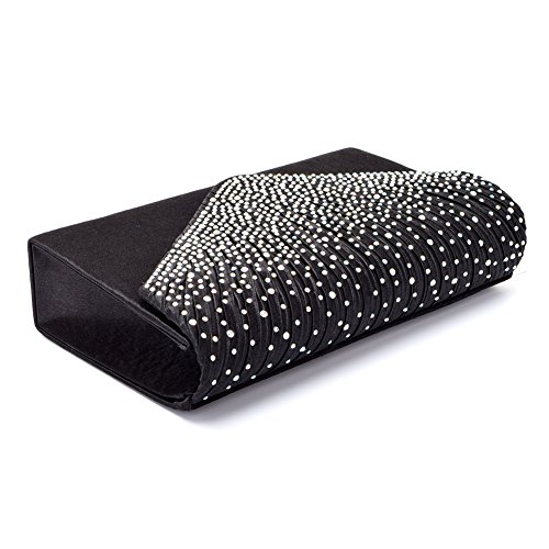 U-Story Women's Rhinestone Satin Frosted Evening Wedding Clutch Bag Handbag Purse (Black)