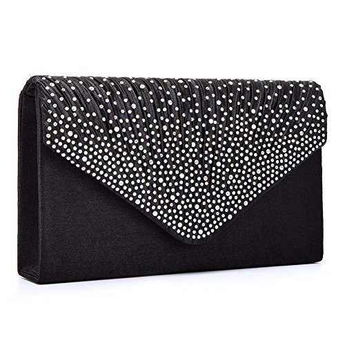 U-Story Women's Rhinestone Satin Frosted Evening Wedding Clutch Bag Handbag Purse (Black)