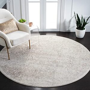 safavieh evoke collection 6’7″ round ivory / taupe evk256e oriental distressed non-shedding dining room entryway foyer living room bedroom area rug