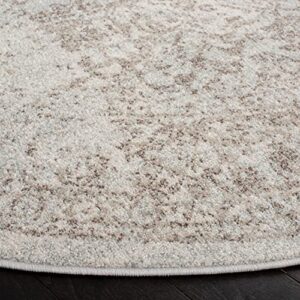 SAFAVIEH Evoke Collection 6'7" Round Ivory / Taupe EVK256E Oriental Distressed Non-Shedding Dining Room Entryway Foyer Living Room Bedroom Area Rug