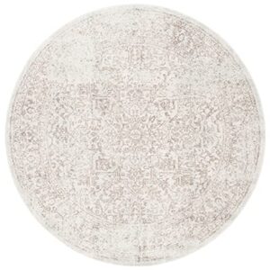 SAFAVIEH Evoke Collection 6'7" Round Ivory / Taupe EVK256E Oriental Distressed Non-Shedding Dining Room Entryway Foyer Living Room Bedroom Area Rug