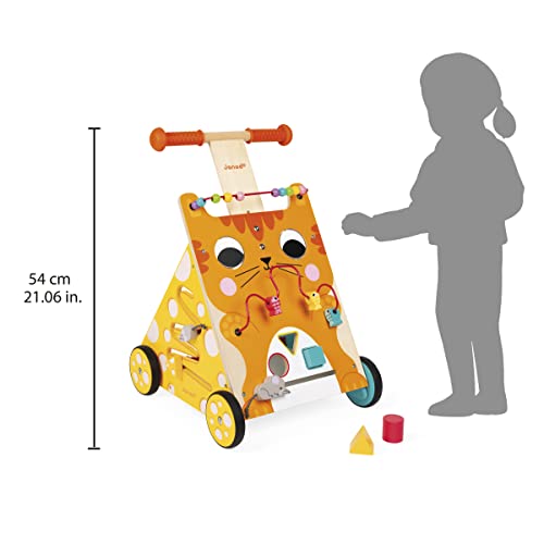 Janod Wooden Activity Baby Walker Cat - 21.1" Tall - Ages 12 Months+ - J08005