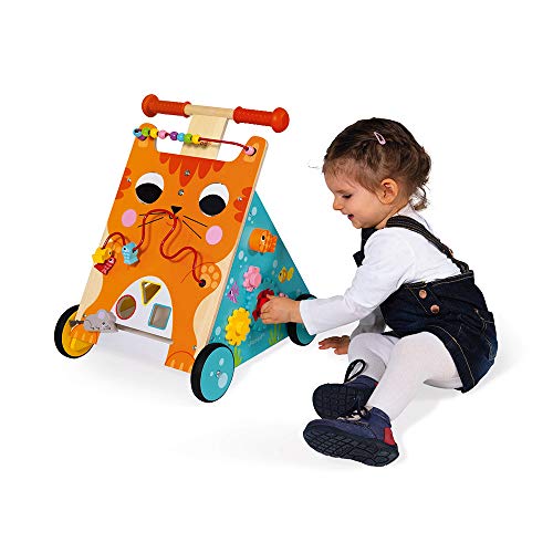 Janod Wooden Activity Baby Walker Cat - 21.1" Tall - Ages 12 Months+ - J08005