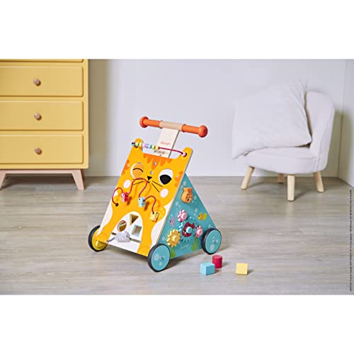 Janod Wooden Activity Baby Walker Cat - 21.1" Tall - Ages 12 Months+ - J08005