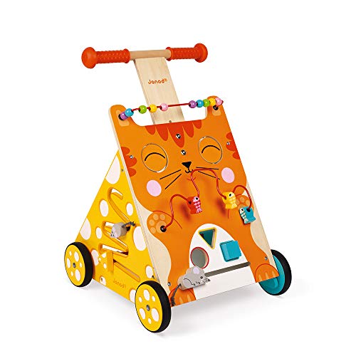 Janod Wooden Activity Baby Walker Cat - 21.1" Tall - Ages 12 Months+ - J08005