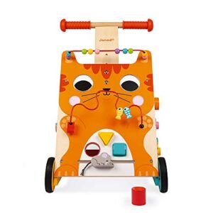 Janod Wooden Activity Baby Walker Cat - 21.1" Tall - Ages 12 Months+ - J08005