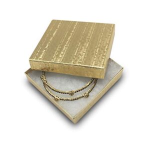 TheDisplayGuys 25-Pack #33 Cotton Filled Cardboard Paper Jewelry Box Gift Case - Gold Foil (3 1/2" x 3 1/2" x 1")