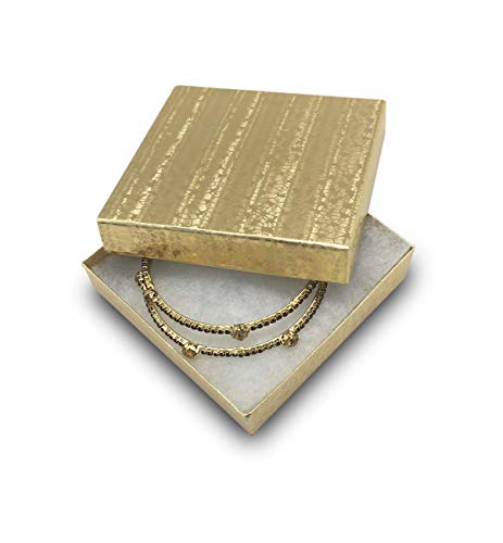 TheDisplayGuys 25-Pack #33 Cotton Filled Cardboard Paper Jewelry Box Gift Case - Gold Foil (3 1/2" x 3 1/2" x 1")