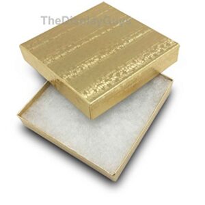 TheDisplayGuys 25-Pack #33 Cotton Filled Cardboard Paper Jewelry Box Gift Case - Gold Foil (3 1/2" x 3 1/2" x 1")