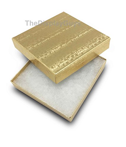 TheDisplayGuys 25-Pack #33 Cotton Filled Cardboard Paper Jewelry Box Gift Case - Gold Foil (3 1/2" x 3 1/2" x 1")