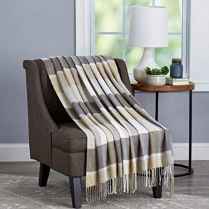 bedford home acrylic throw – oversized vintage look woven acrylic faux cashmere-feel plaid throw – breathable and machine washable by bh (stone plaid)