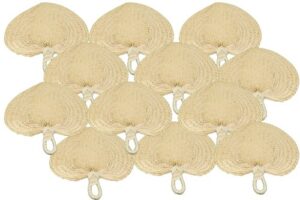fun express natural straw and raffia-brown | pack of 12 hand fan, 12 pieces