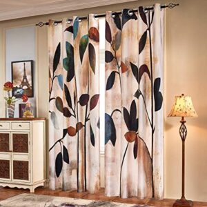 subrtex printed curtains room darkening for bedroom living room kids room dining room valance colorful window drapes 2 panel set (52” x 63”, brown)