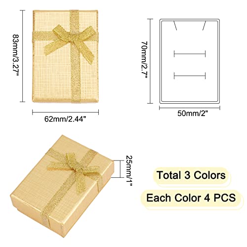 PH PandaHall Jewelry Gift Box Set, 12Pcs 2.7x2x1 Inch Cardboard Jewelry BoxesGift Box Small Earring Gift Box with Bowknot for Pendant Jewelry Necklaces Bracelet, Golden/Silver/Black