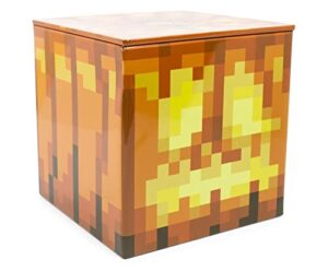 minecraft jack o’lantern 4-inch tin storage box cube organizer with lid | basket container, cubby cube closet organizer, home decor playroom accessories | video game toys, gifts and collectibles