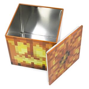 MINECRAFT Jack O'Lantern 4-Inch Tin Storage Box Cube Organizer with Lid | Basket Container, Cubby Cube Closet Organizer, Home Decor Playroom Accessories | Video Game Toys, Gifts And Collectibles
