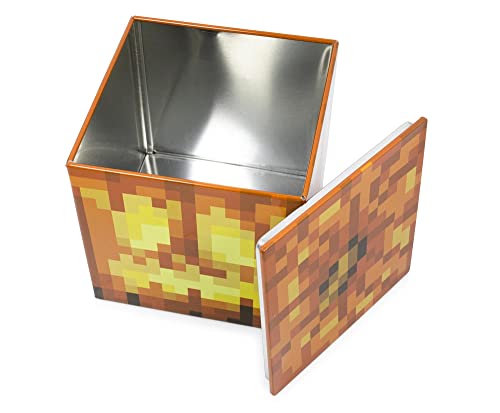 MINECRAFT Jack O'Lantern 4-Inch Tin Storage Box Cube Organizer with Lid | Basket Container, Cubby Cube Closet Organizer, Home Decor Playroom Accessories | Video Game Toys, Gifts And Collectibles