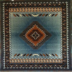 kingdom southwest native american square tribal area rug blue brown design d143 (5 feet 3 inch x 5 feet 3 inch square)