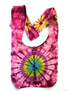 tie dye crossbody shoulder hippie boho handbag purse in pink large