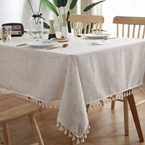 AMZALI Washable Cotton Linen Tablecloths Fabric Tassel Tablecloth Dust-Proof Table Cover for Kitchen Dinning Tabletop Home Decoration Everyday Use (Square, 55 x 55 Inch, Linen)