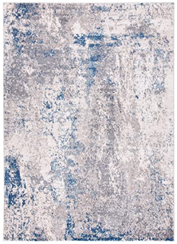 SAFAVIEH Aston Collection 3' x 5' Grey / Navy ASN718F Modern Abstract Non-Shedding Living Room Bedroom Accent Rug
