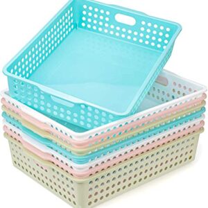 Lawei 8 Pack Plastic Storage Baskets - Colorful Paper Organizer Baskets Plastic Shelf Bins with Handles, Classroom Office File Holder for Home Office School