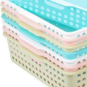 Lawei 8 Pack Plastic Storage Baskets - Colorful Paper Organizer Baskets Plastic Shelf Bins with Handles, Classroom Office File Holder for Home Office School