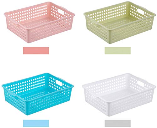 Lawei 8 Pack Plastic Storage Baskets - Colorful Paper Organizer Baskets Plastic Shelf Bins with Handles, Classroom Office File Holder for Home Office School