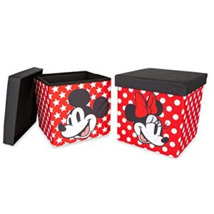 Disney Mickey & Minnie 15-Inch Storage Bin Cube Organizers with Lids, Set of 2 | Fabric Basket Container, Cubby Cube Closet Organizer, Home Decor Playroom Accessories | Toys, Gifts And Collectibles