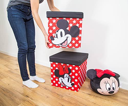 Disney Mickey & Minnie 15-Inch Storage Bin Cube Organizers with Lids, Set of 2 | Fabric Basket Container, Cubby Cube Closet Organizer, Home Decor Playroom Accessories | Toys, Gifts And Collectibles