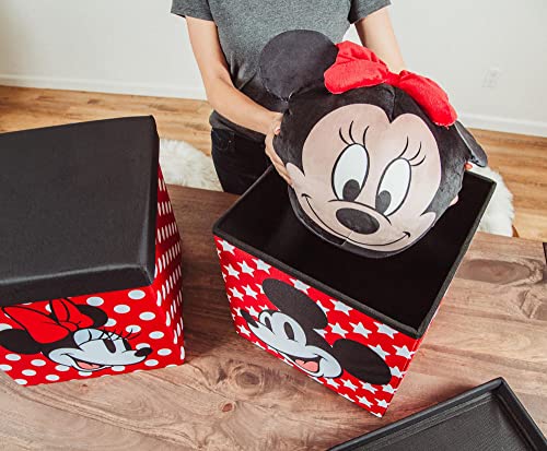 Disney Mickey & Minnie 15-Inch Storage Bin Cube Organizers with Lids, Set of 2 | Fabric Basket Container, Cubby Cube Closet Organizer, Home Decor Playroom Accessories | Toys, Gifts And Collectibles