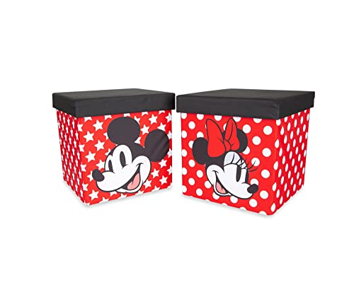 Disney Mickey & Minnie 15-Inch Storage Bin Cube Organizers with Lids, Set of 2 | Fabric Basket Container, Cubby Cube Closet Organizer, Home Decor Playroom Accessories | Toys, Gifts And Collectibles