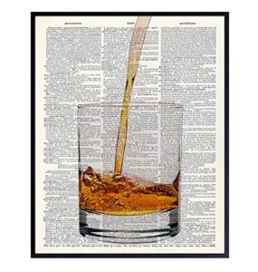 scotch whiskey dictionary art print – vintage upcycled wall art poster- chic rustic home decor for decor for den, man cave, bar and kitchen – makes a great gift for men – 8×10 photo – unframed