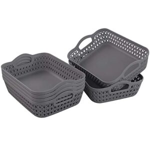 kekow small plastic storage basket tray with handle, 6-pack, gray