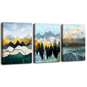 abstract geometric mountain watercolor painting wall decoration for bedroom 3 piece 12″ x 16″ abstract canvas wall art for living room modern canvas prints kitchen bathroom wall decor office home decoration